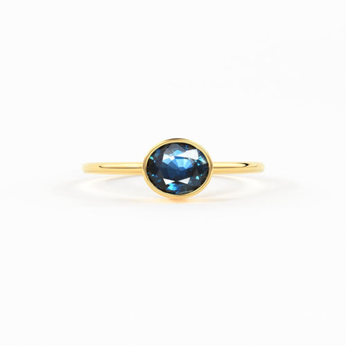 Oval Blue Sapphire Engagement Ring / Bezel Set Ring / 6.0MM Sapphire Ring / Gemstone Ring / Natural Sapphire Solid Gold Cocktail Ring - Jalvi & Co.
