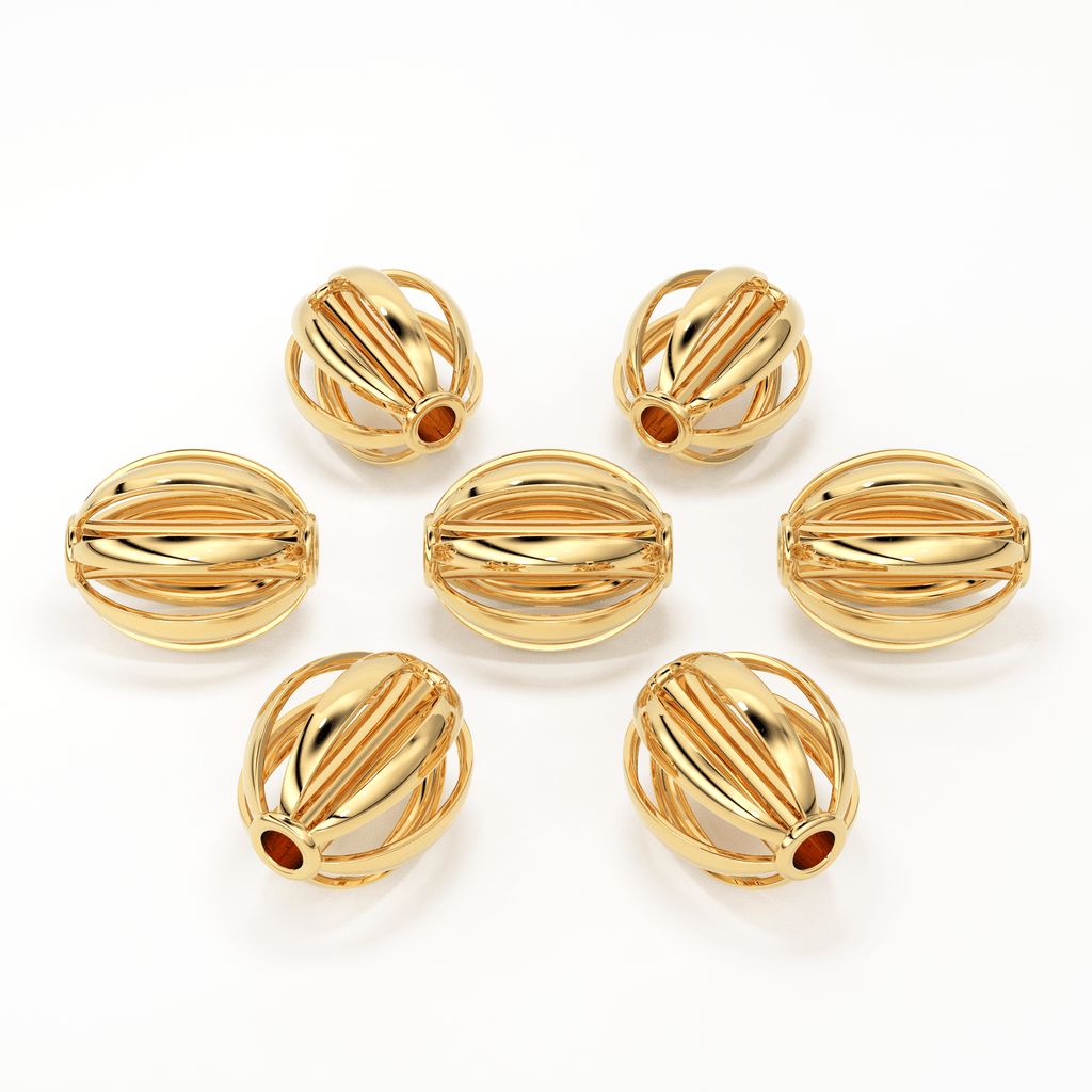 Oval Designer14K 18k Solid Gold Handmade Gold Spacer Bead Jewelry Making Supply 7mm - Jalvi & Co.