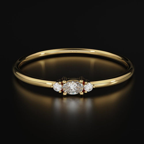 Oval Diamond Band in 14k Gold / Round Gold Diamond Ring / Gold Band White Diamond Ring / Genuine Diamond Wedding Band - Jalvi & Co.