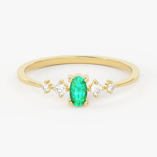 Oval Diamond Band in 14k Gold / Round Gold Diamond Ring / Gold Band White Diamond Ring / Round & Oval Diamond Wedding Band - Jalvi & Co.