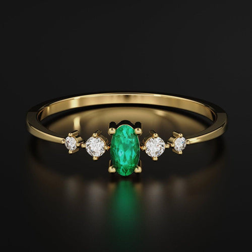 Oval Diamond Band in 14k Gold / Round Gold Diamond Ring / Gold Band White Diamond Ring / Round & Oval Diamond Wedding Band - Jalvi & Co.