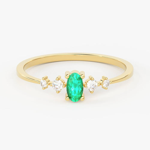 Oval Diamond Band in 14k Solid Gold / Round Gold Diamond Ring / Gold Band White Diamond Ring / Round & Oval Diamond Wedding Band - Jalvi & Co.