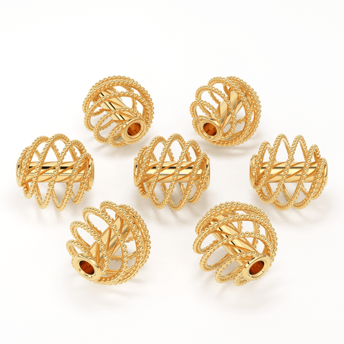 Oval Helix Milgrain Designer Solid Gold 14k 18k Handmade Gold Spacer Bead Jewelry Making Supply 6.30mm - Jalvi & Co.