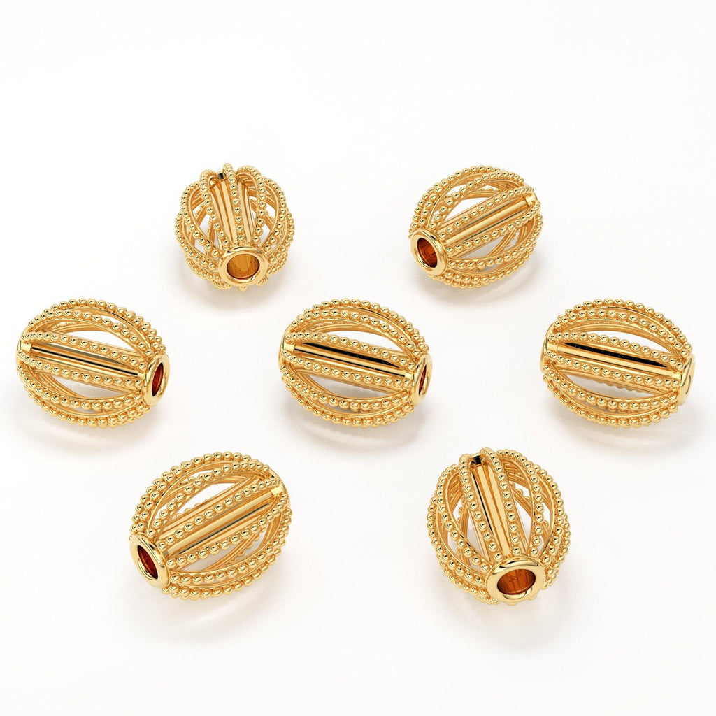 Oval Milgrain Handmade Solid Gold 14k 18k Designer Gold Spacer Bead Jewelry Making Supply 6mm - Ships Next Day - Jalvi & Co.