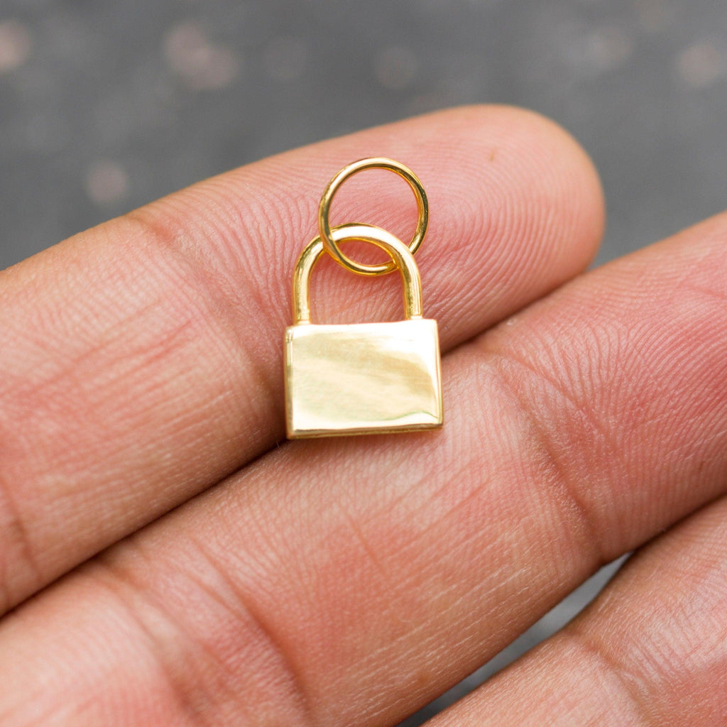 PadLock Sterling Silver Charm Pendant / 14k 18k Solid Gold Vermeil Pendant / Padlock Pendant / Gift for her - Jalvi & Co.