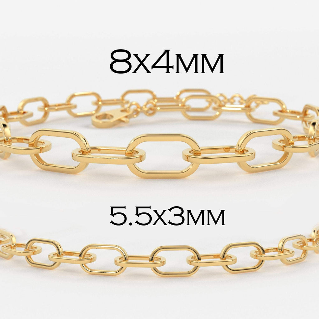 Paper Clip Bracelet / 14k Gold Paper Clip Link Bracelet 8 MM / Gold Link Chain Bracelet / Rectangle Link Staple Bracelet / Layering Bracelet - Jalvi & Co.