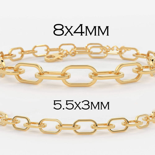 Paper Clip Bracelet / 14k Gold Paper Clip Link Bracelet 8 MM / Gold Link Chain Bracelet / Rectangle Link Staple Bracelet / Layering Bracelet - Jalvi & Co.