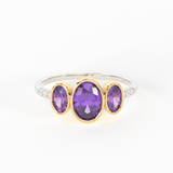 Pave Diamond Amethyst Ring / 3 Stone Amethyst Ring / Two Tone Solid Gold Diamond Amethyst Ring / February Birthstone / Gold Amethyst Ring