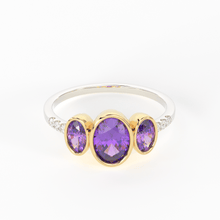 Load image into Gallery viewer, Pave Diamond Amethyst Ring / 3 Stone Amethyst Ring / Two Tone Solid Gold Diamond Amethyst Ring / February Birthstone / Gold Amethyst Ring - Jalvi &amp; Co.