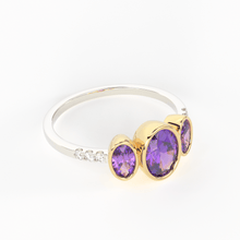 Load image into Gallery viewer, Pave Diamond Amethyst Ring / 3 Stone Amethyst Ring / Two Tone Solid Gold Diamond Amethyst Ring / February Birthstone / Gold Amethyst Ring - Jalvi &amp; Co.