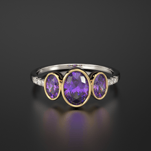 Load image into Gallery viewer, Pave Diamond Amethyst Ring / 3 Stone Amethyst Ring / Two Tone Solid Gold Diamond Amethyst Ring / February Birthstone / Gold Amethyst Ring - Jalvi &amp; Co.