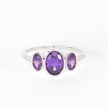 Load image into Gallery viewer, Pave Diamond Amethyst Ring / 3 Stone Amethyst Ring / Two Tone Solid Gold Diamond Amethyst Ring / February Birthstone / Gold Amethyst Ring - Jalvi &amp; Co.