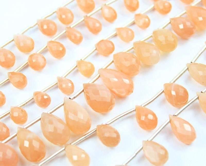 Peach Moonstone Natural Faceted Tear Drops Briolette 6" 7mm 9mm Loose Beads - Jalvi & Co.