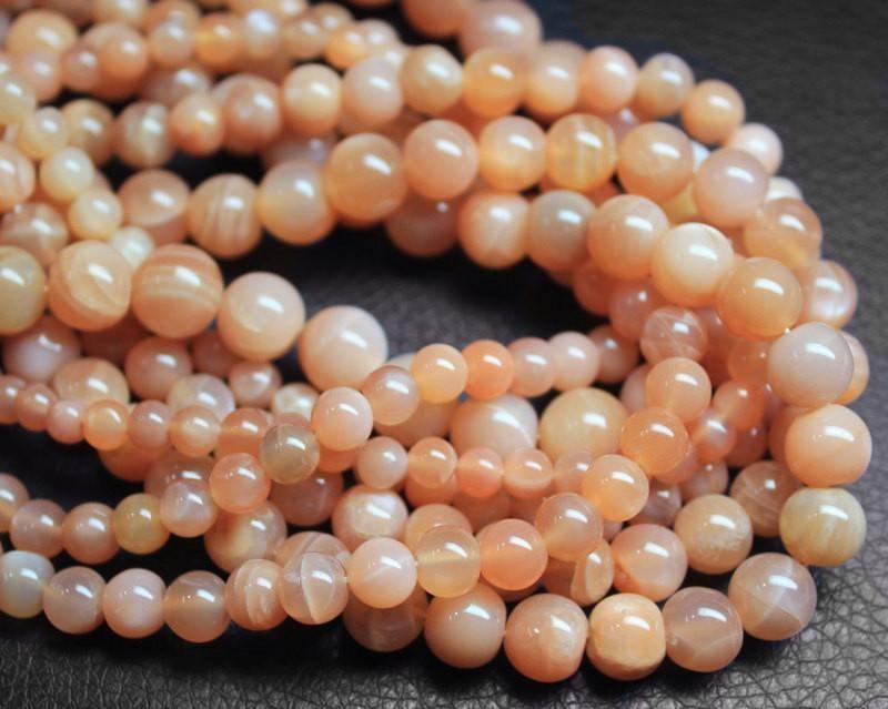 Peach Moonstone Smooth Polished Round Loose Gemstone Beads Strand 13" 6.5mm - Jalvi & Co.