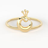 Peacock Diamond Ring in 14k Gold / Peacock Gold Ring / Gold Band White Diamond Ring / Bird Gold Ring