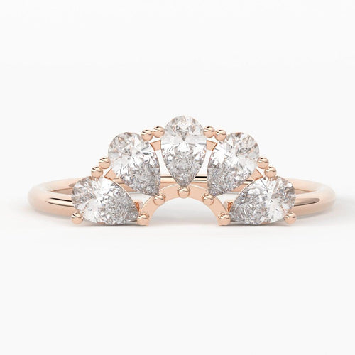 Pear Diamond Band in 14k Gold / Diamond Ring / Pear Gold Band White Diamond Ring / Pear Diamond Wedding Band - Jalvi & Co.