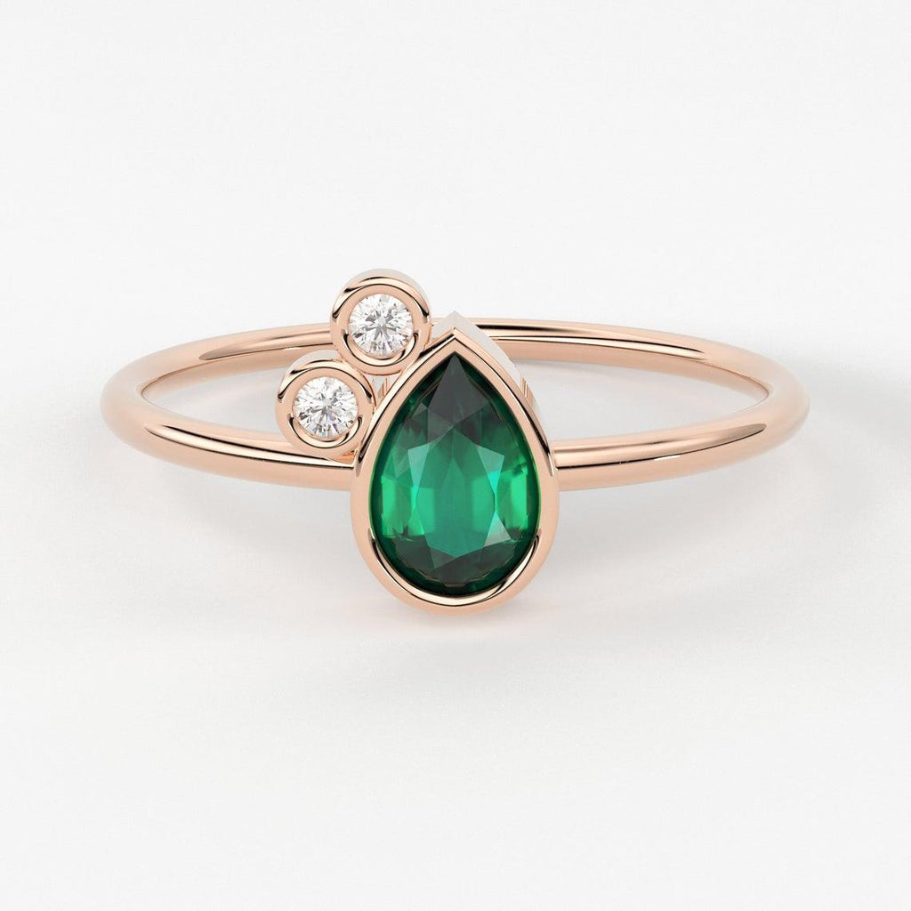 Pear Emerald Ring / Emerald Engagement Ring in 14k Gold / Pear Cut Natural Emerald Diamond Ring / May Birthstone / Promise Ring - Jalvi & Co.