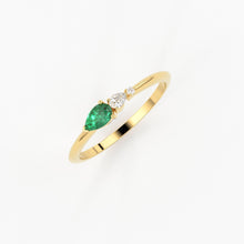 Load image into Gallery viewer, Pear Green Emerald Diamond Ring, Three Stone Ring with Green Emerald, Three Stone Engagement Ring, May Birthstone Diamond Ring, Gemstone - Jalvi &amp; Co.