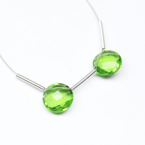 Peridot Green Quartz Faceted Coin Top Side Drilled Matching Pair Beads 8mm 6pc - Jalvi & Co.