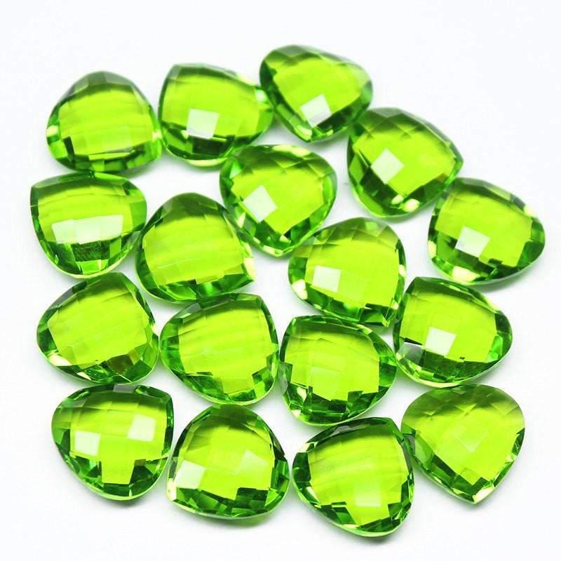 Peridot Green Quartz Faceted Heart Drops Briolette Loose Beads 6pc 14mm - Jalvi & Co.