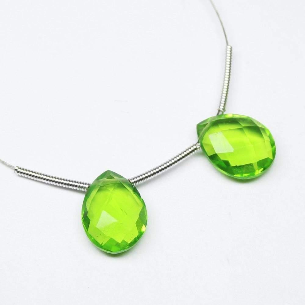 Peridot Green Quartz Faceted Pear Drop Beiolette Beads Matching Pair 6pc 12x9mm - Jalvi & Co.