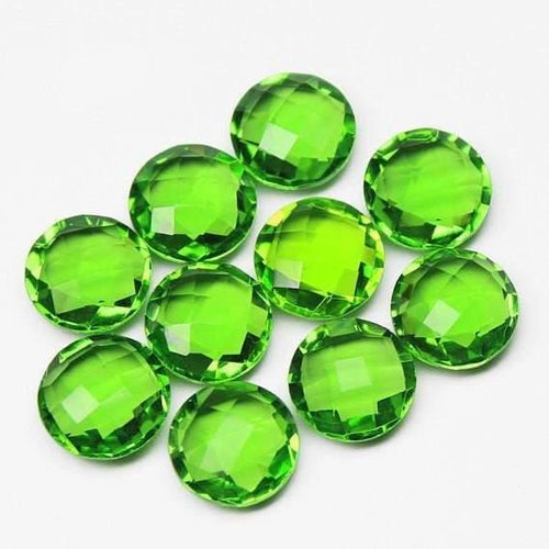 Peridot Green Quartz Faceted Round Cut Loose Matching Pair Beads 6pc 12mm - Jalvi & Co.