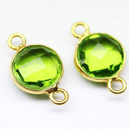 Peridot Green Quartz Round Coin 925 Silver Gold Vermeil Connector 2pc 15mm - Jalvi & Co.