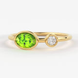 Peridot Ring / 14k Gold Peridot Ring with Diamond / Oval Shape Bezel Setting Peridot ring with Diamond / August Birthstone Ring