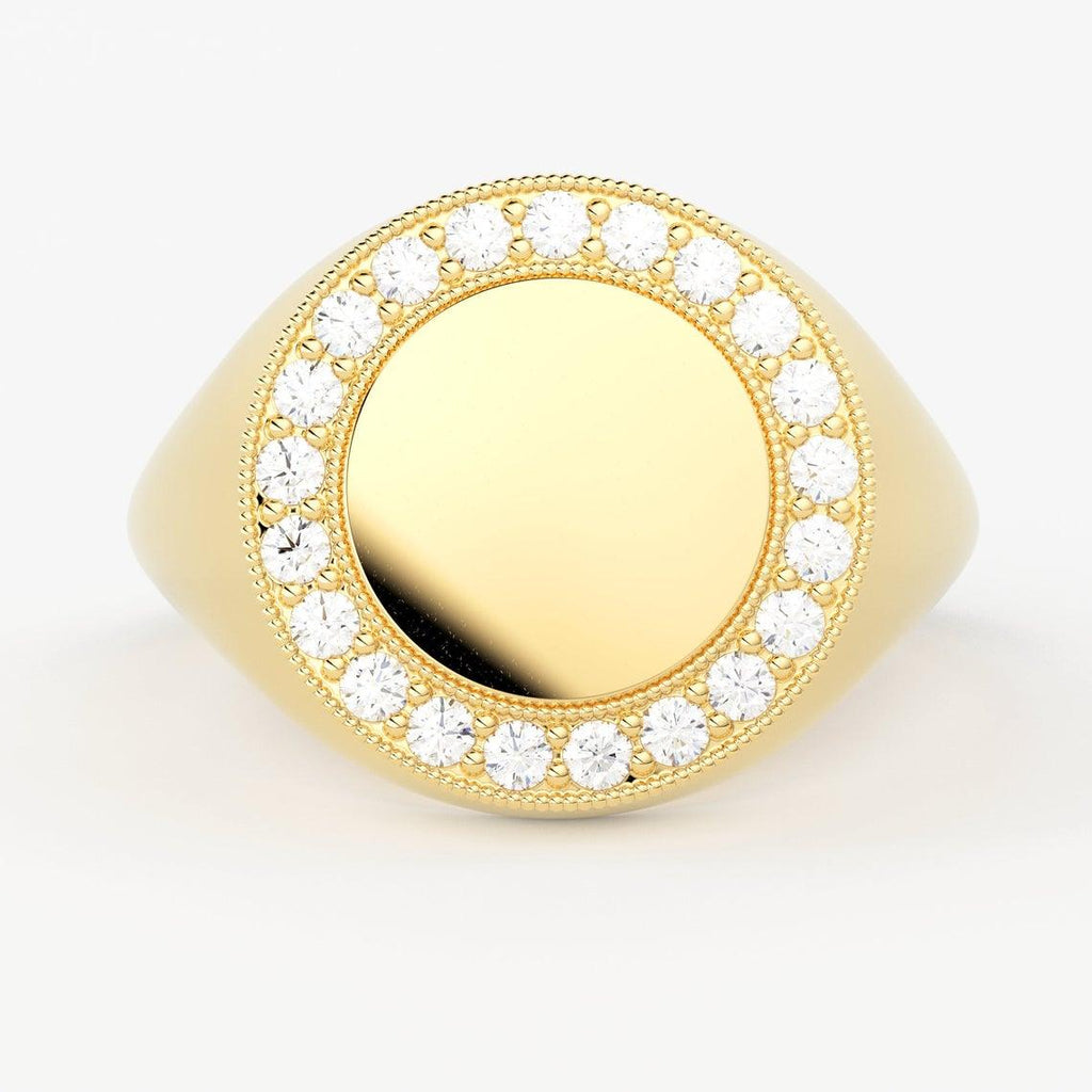 Personalised Ring / Signet Ring / 14k Gold Diamond Signet Ring / Initial Ring / Solid Gold Monogram Ring / Diamond Ring / Engraved Ring - Jalvi & Co.