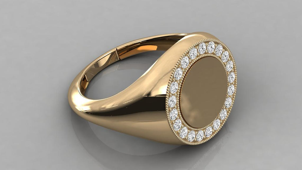Personalised Ring / Signet Ring / 14k Gold Diamond Signet Ring / Initial Ring / Solid Gold Monogram Ring / Diamond Ring / Engraved Ring - Jalvi & Co.
