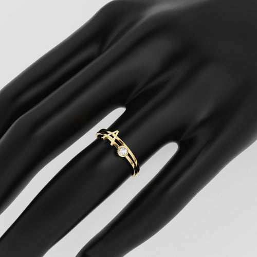 Personalized Initial Letter Ring Set with Bezel Set Solitaire Diamond Ring in 14k Gold / Perfect Gift for Mothers / Birthstones Available - Jalvi & Co.