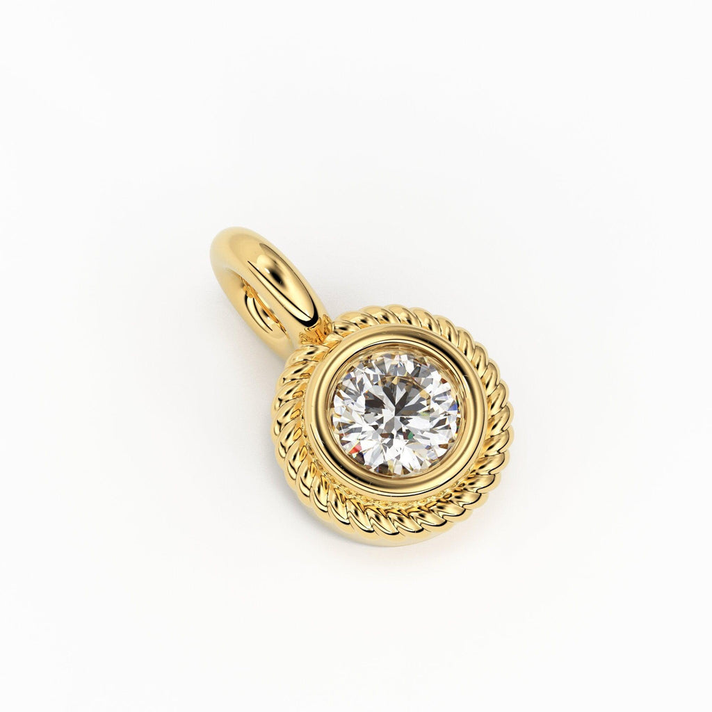 Petite Round Diamond Charm Pendant / 14k 18k Solid Gold Pendant / Diamond Pendant / Solitaire Diamond Charm / Sale - Jalvi & Co.