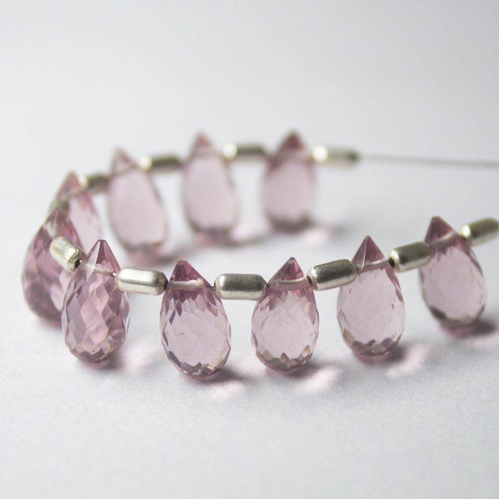 Pink Amethyst Quartz Faceted Teardrop Beads 10mm 5mm 10pc - Jalvi & Co.