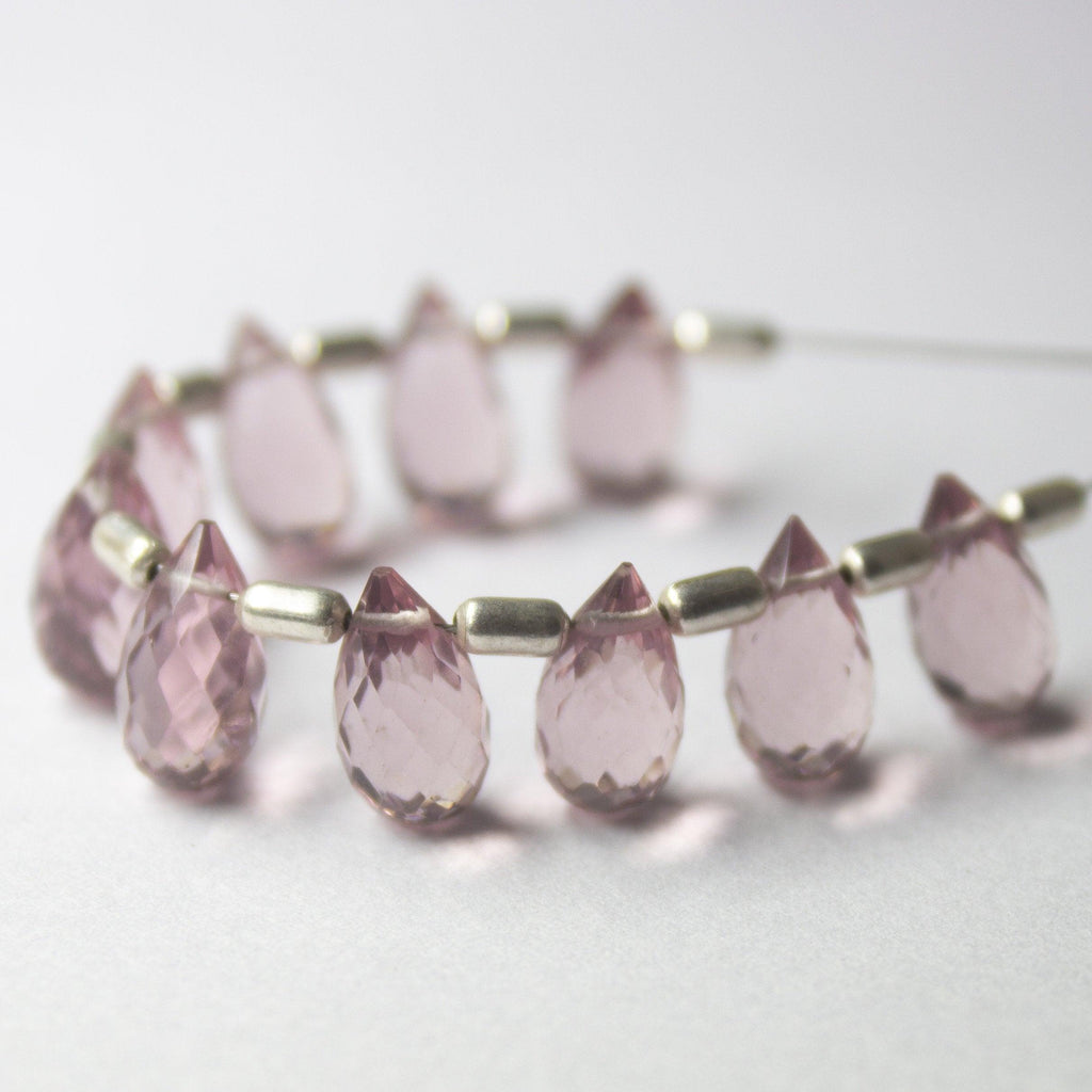 Pink Amethyst Quartz Faceted Teardrop Beads 10mm 5mm 10pc - Jalvi & Co.