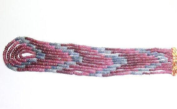 Pink Blue Sapphire Smooth Rondelle Loose Gemstone Beads Strand 14" 3mm 4mm - Jalvi & Co.