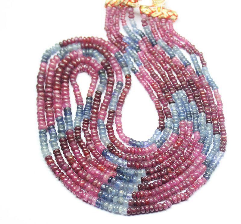 Pink Blue Sapphire Smooth Rondelle Loose Gemstone Beads Strand 14" 3mm 4mm - Jalvi & Co.