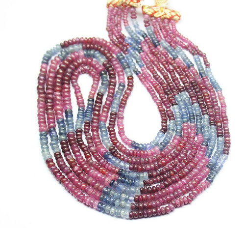 Pink Blue Sapphire Smooth Rondelle Loose Gemstone Beads Strand 14