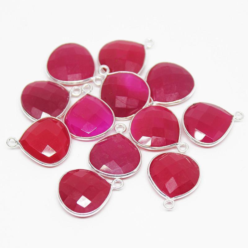 Pink Chalcedony Heart Checker Faceted 925 Sterling Silver Charm 2pc 18mm - Jalvi & Co.