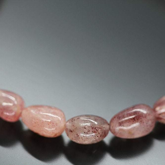 Pink Fruit Strawberry Quartz Smooth Tumble Loose Gemstone Beads 11mm 12mm 4" - Jalvi & Co.