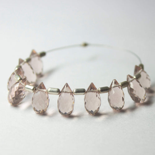 Pink Morganite Quartz Faceted Teardrop Beads 10mm x 5mm 30pc - Jalvi & Co.