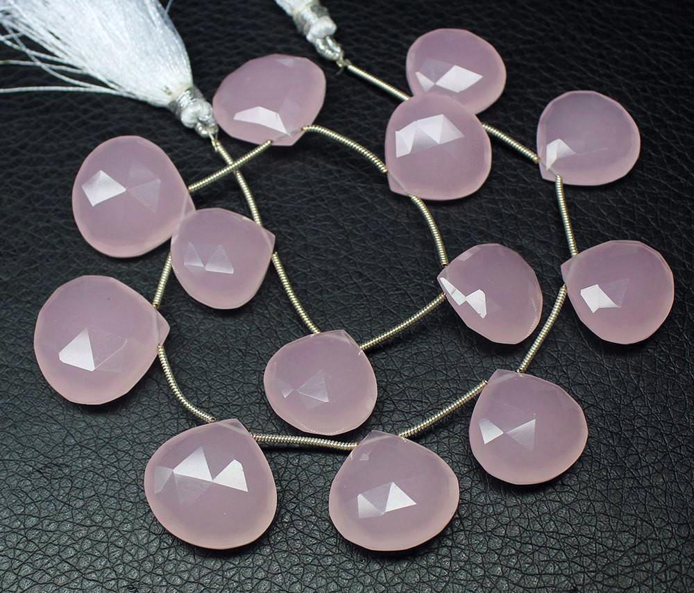 Pink Rose Chalcedony Heart Drops Faceted Briolette Beads Strand 18mm 5" - Jalvi & Co.