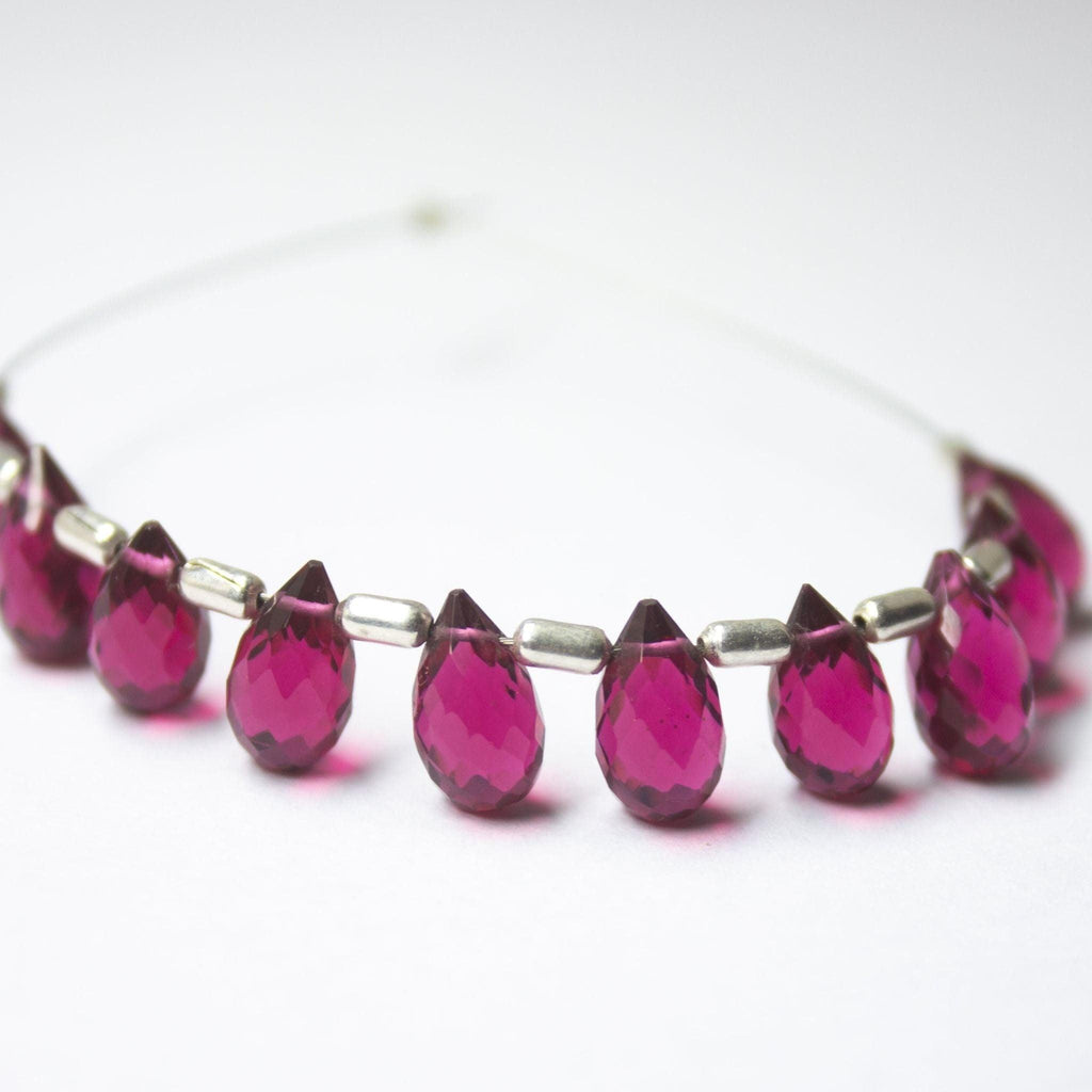 Pink Rubellite Quartz Micro Faceted Teardrop Briolette Gemstone Beads 10pc 10mm - Jalvi & Co.