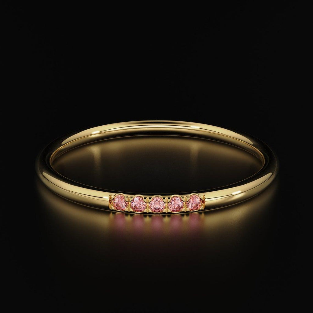 Pink Sapphire Band in 14k Gold / Round Brilliant Sapphire Ring / Gold Band White Diamond Ring / Genuine Sapphire Wedding Band - Jalvi & Co.