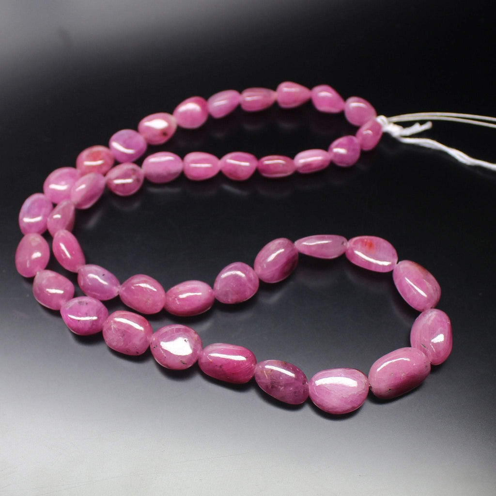 Pink Sapphire Smooth Polished Tumble Briolette Loose Gemstone Beads 8" 9mm 14mm - Jalvi & Co.