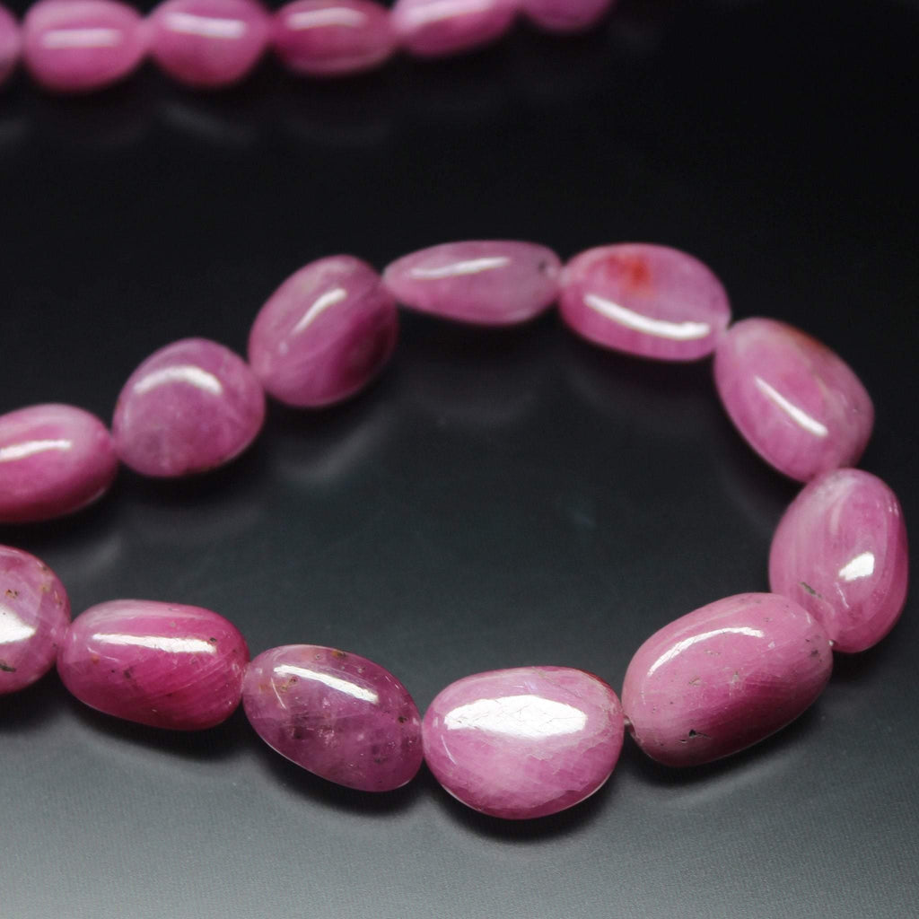 Pink Sapphire Smooth Polished Tumble Briolette Loose Gemstone Beads 8" 9mm 14mm - Jalvi & Co.