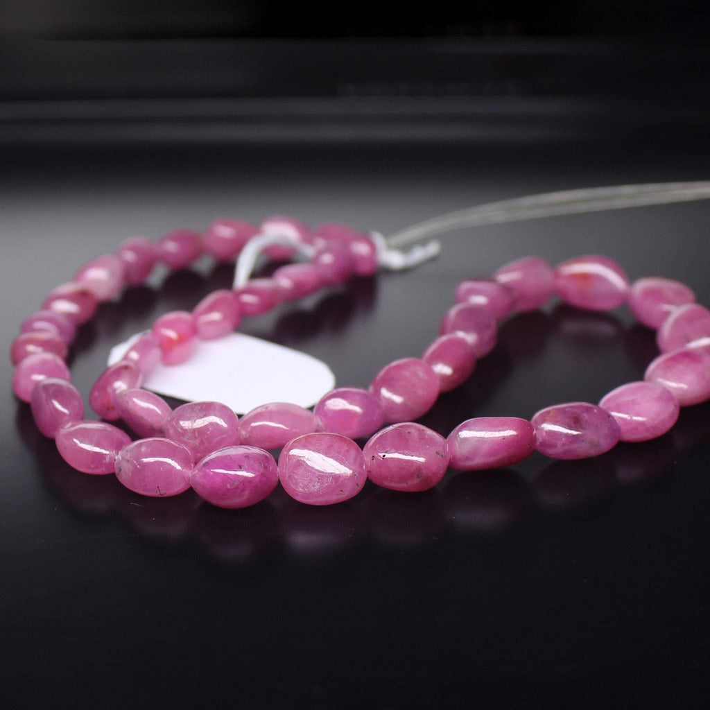 Pink Sapphire Smooth Polished Tumble Briolette Loose Gemstone Beads 8" 9mm 14mm - Jalvi & Co.