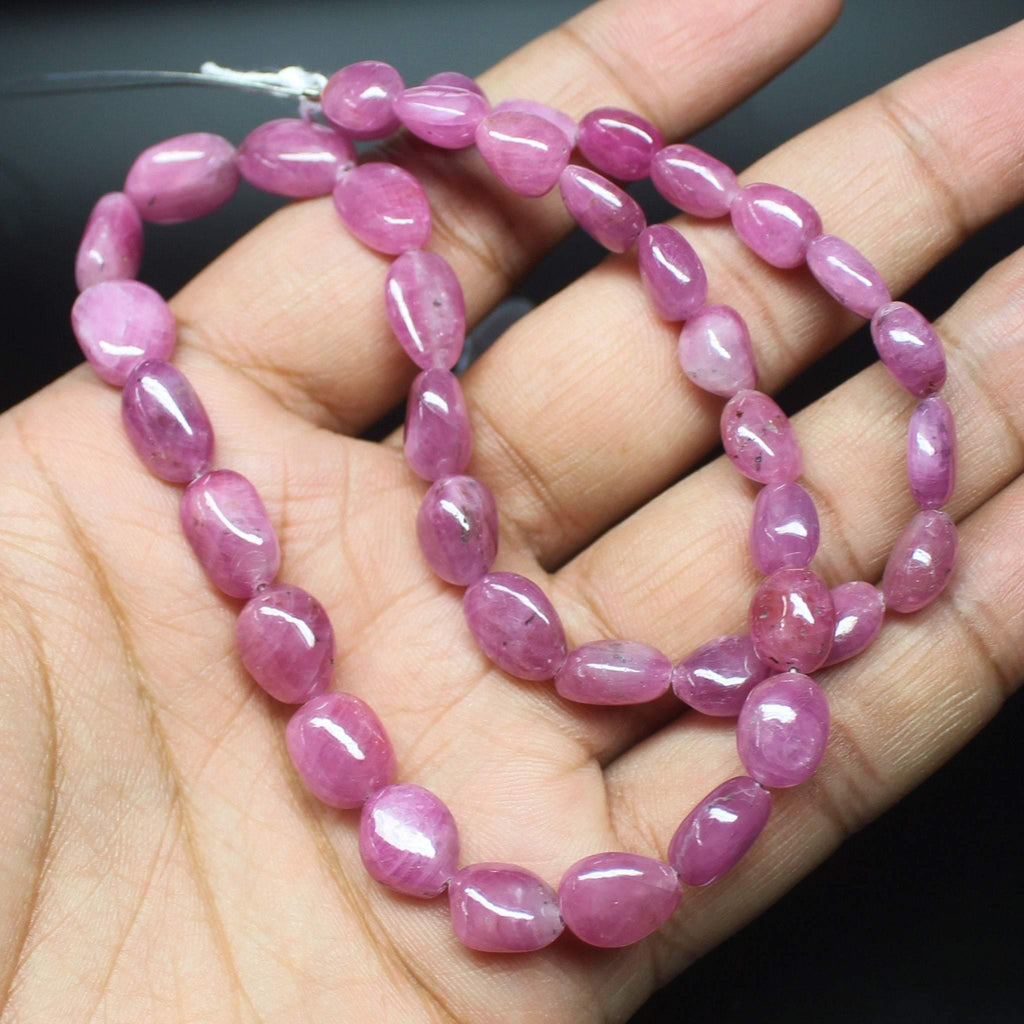 Pink Sapphire Smooth Polished Tumble Briolette Loose Gemstone Beads 8" 9mm 14mm - Jalvi & Co.