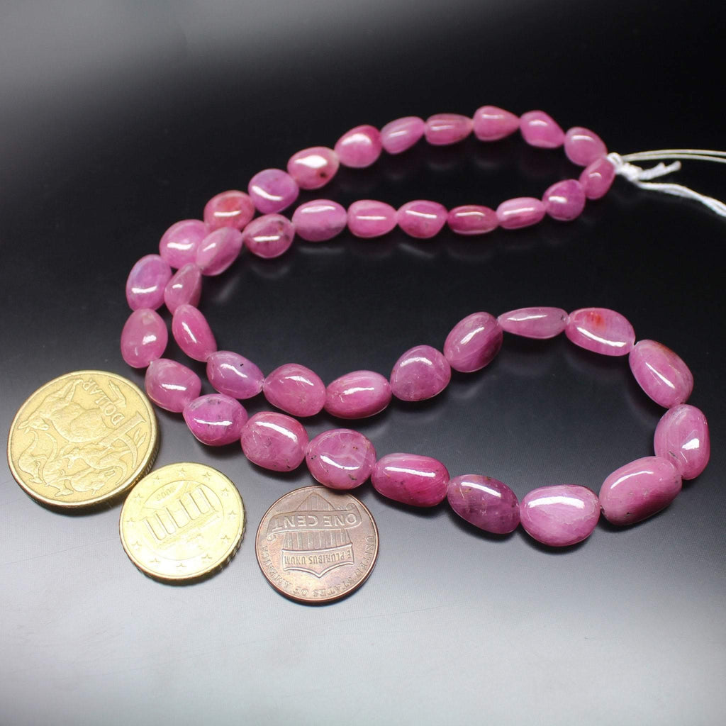 Pink Sapphire Smooth Polished Tumble Briolette Loose Gemstone Beads 8" 9mm 14mm - Jalvi & Co.