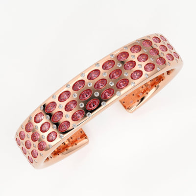 Pink Tourmaline Cuff Bracelet - Diamond Gold Bracelet - Natural Rubellite Tourmaline Bracelet - Gemstone Gold Cuff Bangle - High Jewelry - Jalvi & Co.