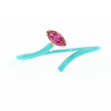 Pink Tourmaline Vine Ring in 14k Gold / Turquoise Blue Enamel Handmade Ring / Designer Gemstone Ring / Marquise Gemstone Band / High Jewelry